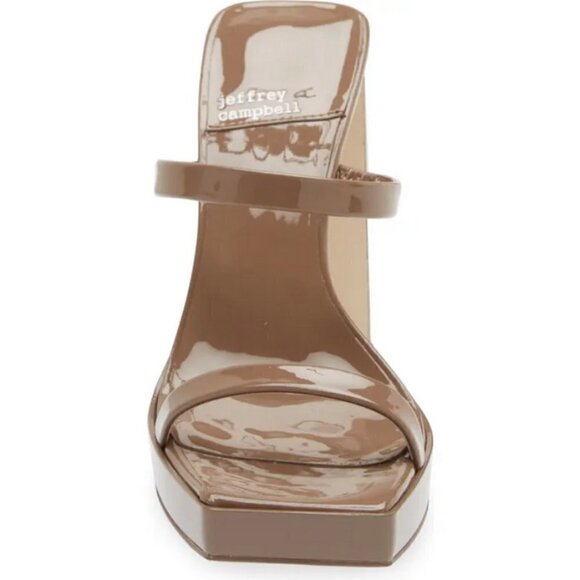 💕JEFFREY CAMPBELL💕 Hustler Platform Sandal Heels Taupe Patent Leather 7.5 NWOT - Picture 5 of 14